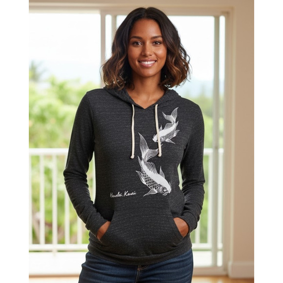 Alternative Earth Hoodie, Lightweight, Koi Fish Graphic, L, Gray, Used - Picture 1 of 6